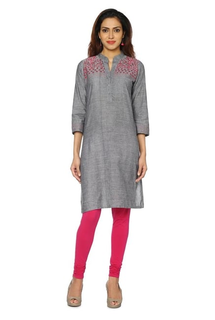 Soch Grey Embroidered Cotton Kurti Soch Grey Embroidered Cotton Kurti