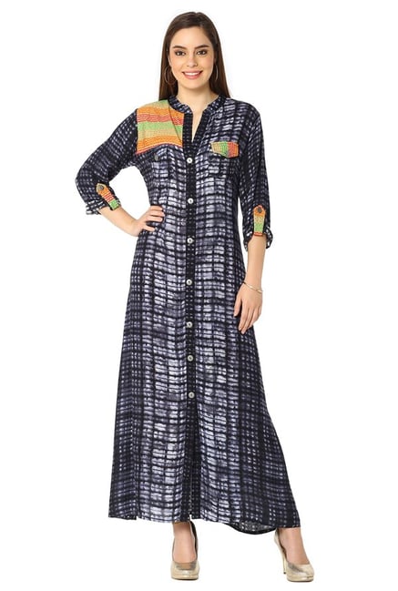 Soch Navy Embroidered Rayon Kurta Soch Navy Embroidered Rayon Kurta