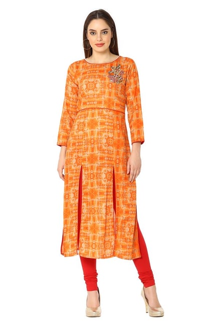 Soch Orange Printed Cotton Kurta Soch Orange Printed Cotton Kurta