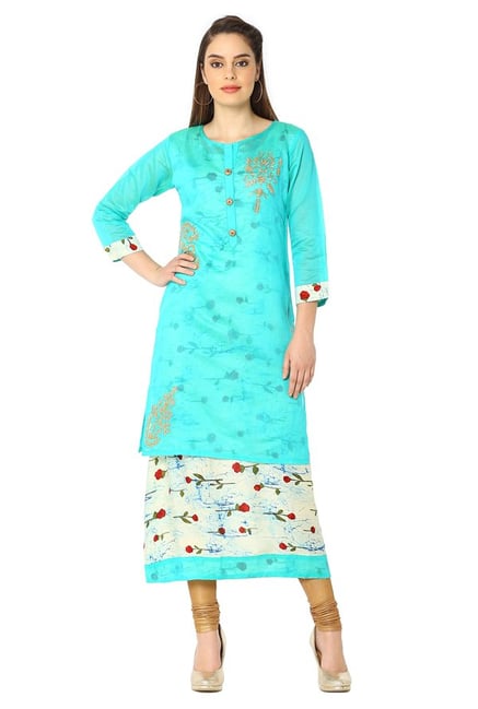 Soch Green & Off White Floral Print Cotton Kurta Soch Green & Off White Floral Print Cotton Kurta