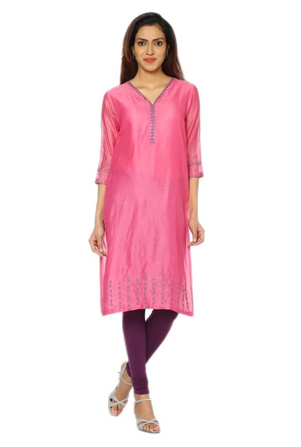 Soch Pink Embroidered Art Silk Kurta Soch Pink Embroidered Art Silk Kurta
