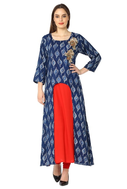 Soch Navy & Red Printed Rayon Kurta Soch Navy & Red Printed Rayon Kurta