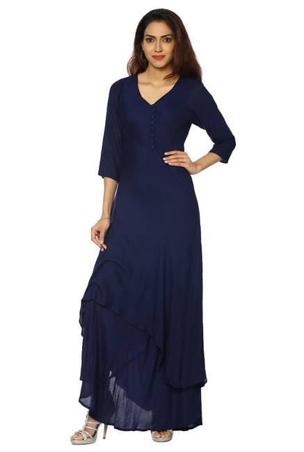 Soch Navy Regular Fit Rayon Kurta Soch Navy Regular Fit Rayon Kurta