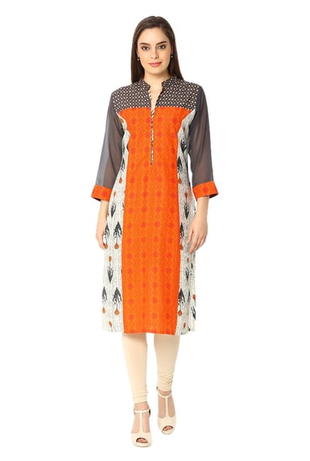 Soch Orange & Off White Printed Cotton Kurta Soch Orange & Off White Printed Cotton Kurta