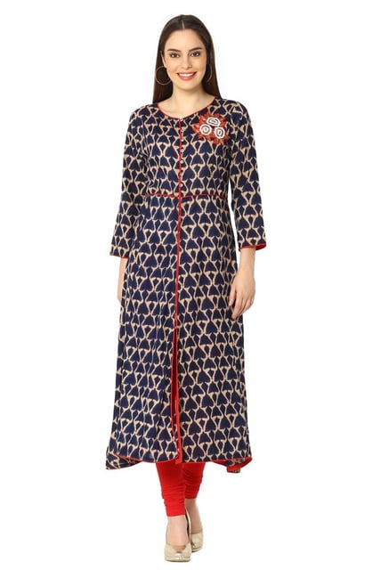 Soch Navy Printed Cotton Kurta Soch Navy Printed Cotton Kurta