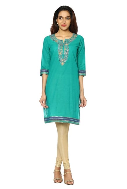 Soch Green Embroidered Cotton Kurti Soch Green Embroidered Cotton Kurti