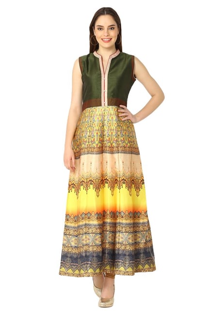 Soch Green & Yellow Printed Silk Kurta Soch Green & Yellow Printed Silk Kurta