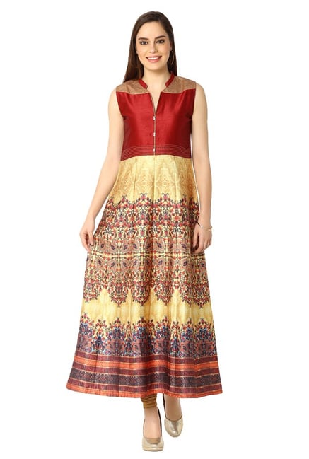 Soch Maroon & Yellow Printed Silk Kurta Soch Maroon & Yellow Printed Silk Kurta