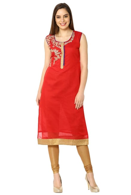 Soch Red Embroidered Chanderi Kurta Soch Red Embroidered Chanderi Kurta