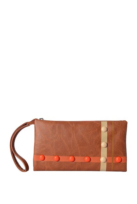 Baggit Decker Caramel Tan Embellished Wristlet Baggit Decker Caramel Tan Embellished Wristlet