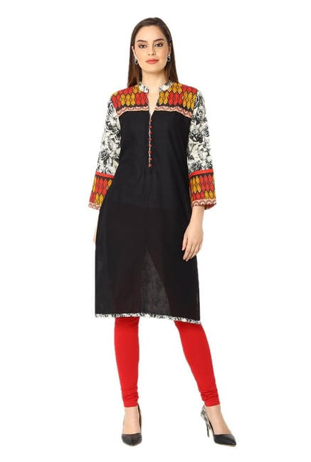 Soch Black Printed Cotton Kurta Soch Black Printed Cotton Kurta