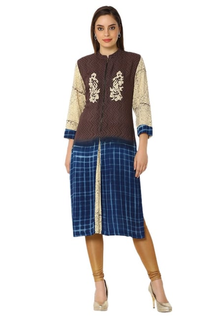 Soch Brown & Navy Printed Rayon Kurta Soch Brown & Navy Printed Rayon Kurta