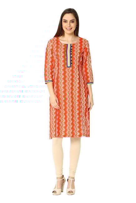 Soch Orange Printed Cotton Kurta Soch Orange Printed Cotton Kurta