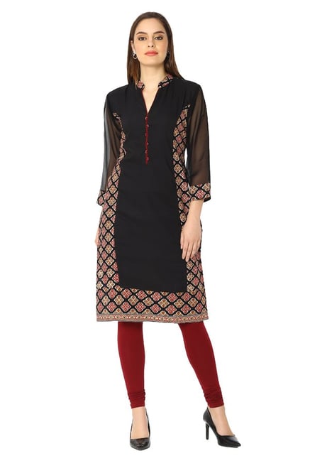 Soch Black Printed Rayon Kurta Soch Black Printed Rayon Kurta
