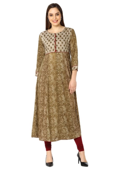 Soch Olive Printed Rayon Kurta Soch Olive Printed Rayon Kurta