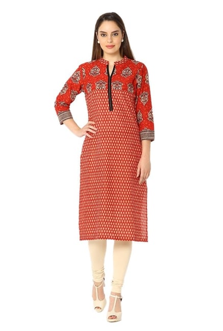 Soch Red Printed Cotton Kurta Soch Red Printed Cotton Kurta