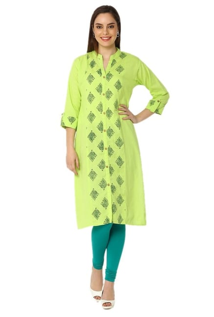 Soch Lime Printed Cotton Kurta Soch Lime Printed Cotton Kurta
