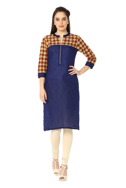 Soch Navy Printed Cotton Kurta Soch Navy Printed Cotton Kurta