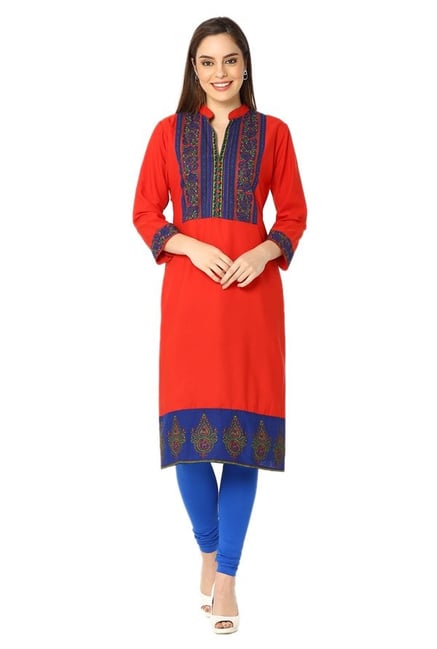 Soch Red Printed Synthetic Kurta Soch Red Printed Synthetic Kurta