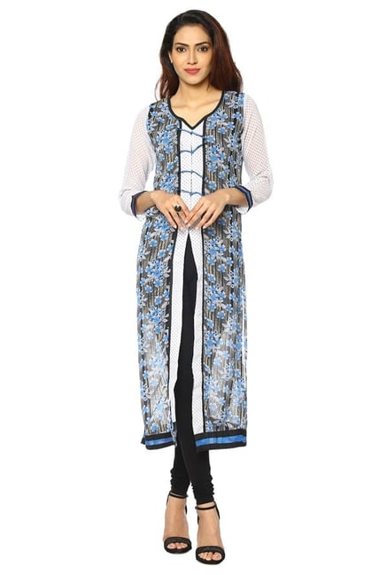 Soch White & Blue Printed Georgette Kurta Soch White & Blue Printed Georgette Kurta