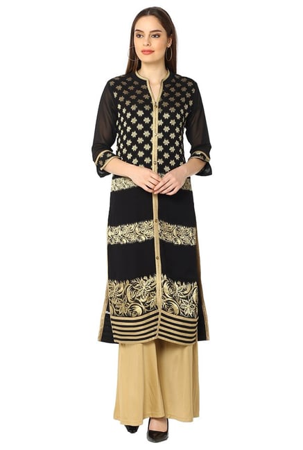 Soch Black Embroidered Georgette Kurta Soch Black Embroidered Georgette Kurta
