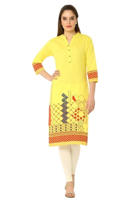 Soch Yellow Printed Cotton Kurta Soch Yellow Printed Cotton Kurta