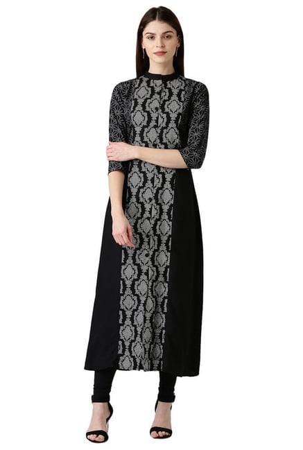 Libas Black Printed Cotton A-Line Kurta Libas Black Printed Cotton A-Line Kurta