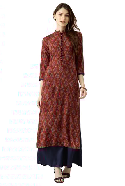 Libas Brown Printed Rayon Kurta With Palazzo Libas Brown Printed Rayon Kurta With Palazzo