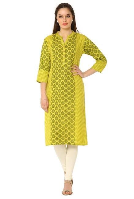 Soch Yellow & Green Printed Cotton Kurta Soch Yellow & Green Printed Cotton Kurta