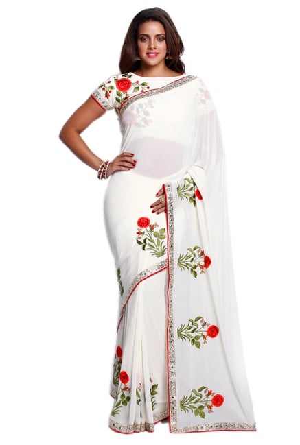 Soch Off White Embroidered Georgette Saree Soch Off White Embroidered Georgette Saree