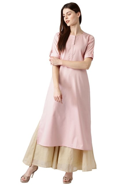 Libas Pink Printed Polyester A-Line Kurta Libas Pink Printed Polyester A-Line Kurta