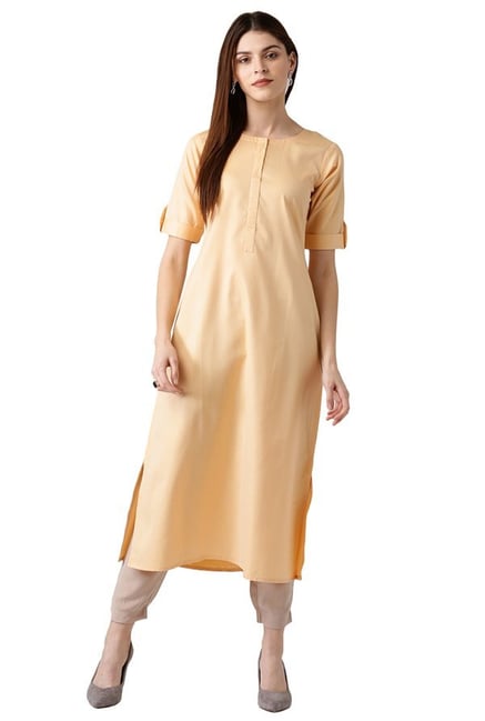 Libas Yellow Printed Polyester A-Line Kurta Libas Yellow Printed Polyester A-Line Kurta