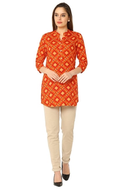 Soch Orange Printed Rayon Tunic Soch Orange Printed Rayon Tunic