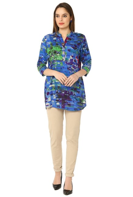 Soch Blue Printed Rayon Tunic Soch Blue Printed Rayon Tunic