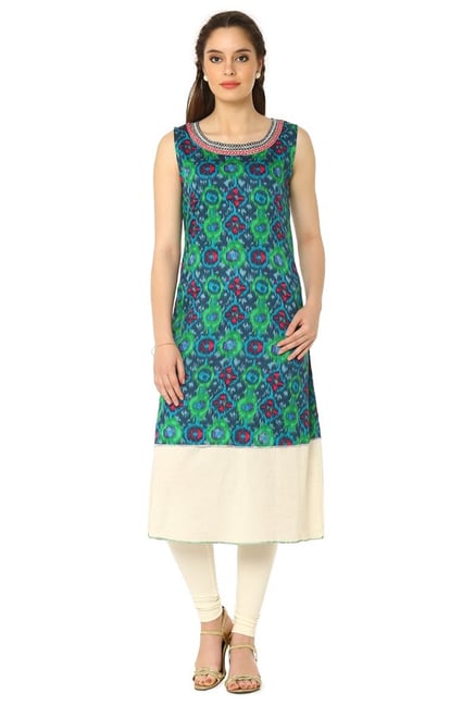 Soch Blue Printed Tussar A-Line Kurta Soch Blue Printed Tussar A-Line Kurta