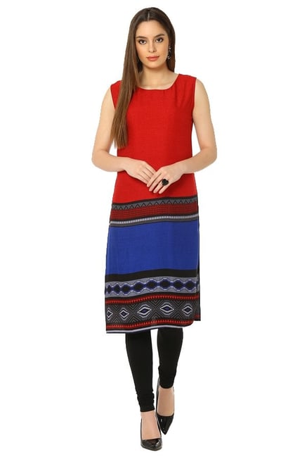Soch Red Printed Rayon Kurta Soch Red Printed Rayon Kurta