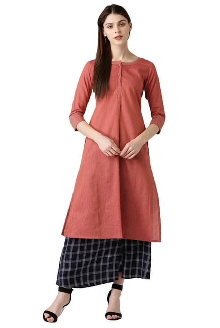 Libas Rust Textured Cotton A-Line Kurta Libas Rust Textured Cotton A-Line Kurta