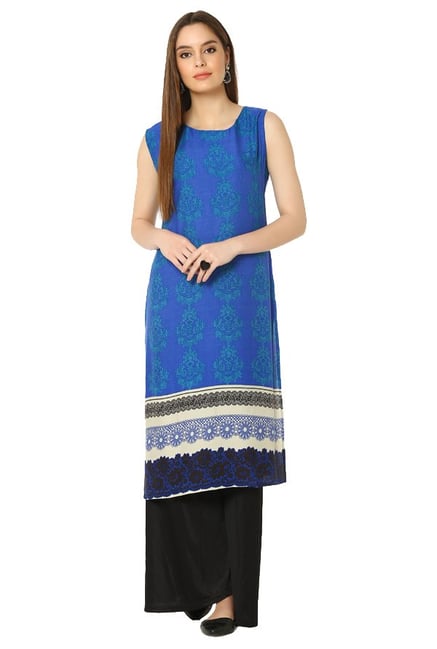 Soch Royal Blue Printed Rayon Kurta Soch Royal Blue Printed Rayon Kurta