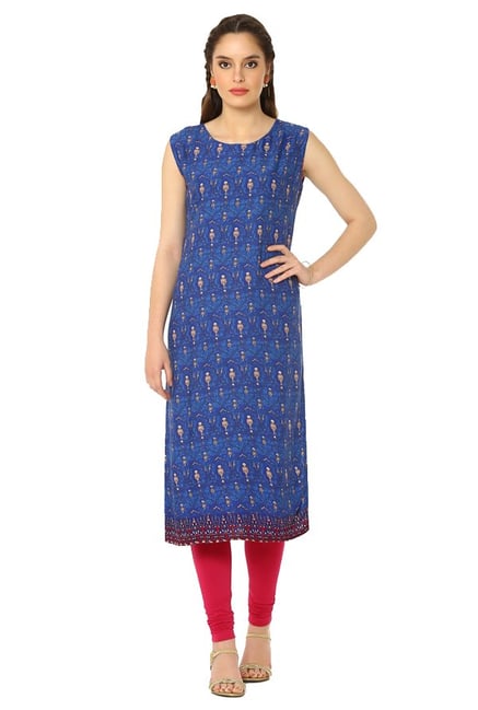 Soch Royal Blue Printed Rayon Kurta Soch Royal Blue Printed Rayon Kurta