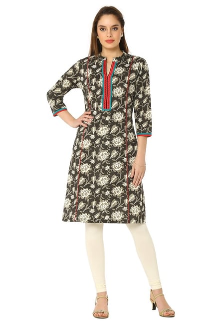 Soch Olive & Beige Floral Print Cotton Kurta Soch Olive & Beige Floral Print Cotton Kurta