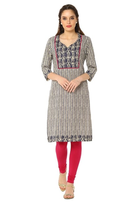 Soch Beige & Navy Printed Cotton Kurta Soch Beige & Navy Printed Cotton Kurta