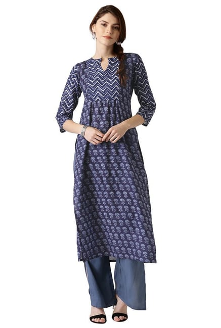 Libas Navy Printed Cotton Straight Kurta Libas Navy Printed Cotton Straight Kurta