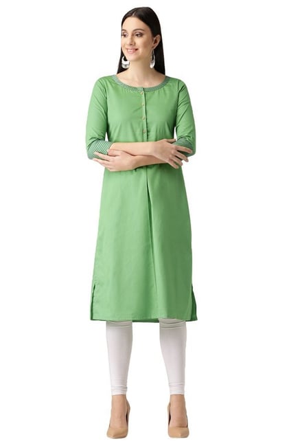 Libas Green Regular Fit Cotton A-Line Kurta Libas Green Regular Fit Cotton A-Line Kurta