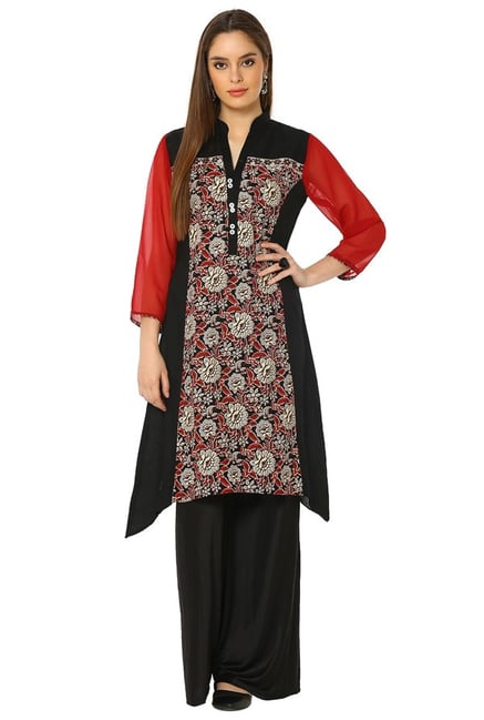 Soch Black Floral Print Cotton A-Line Kurta Soch Black Floral Print Cotton A-Line Kurta