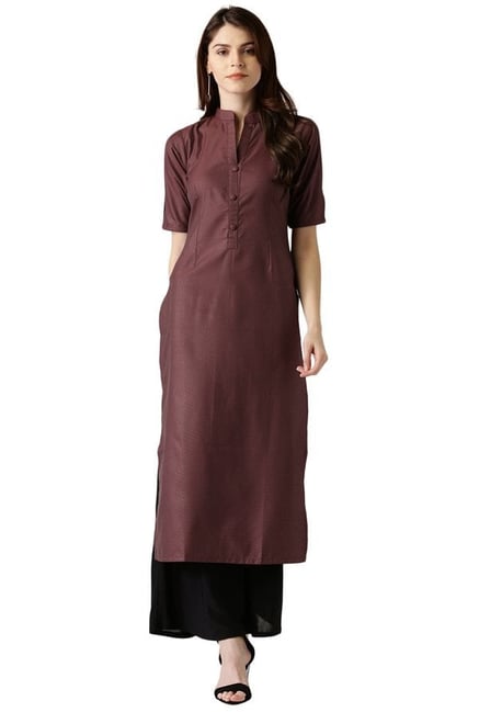 Libas Maroon Striped Polyester A-Line Kurta Libas Maroon Striped Polyester A-Line Kurta