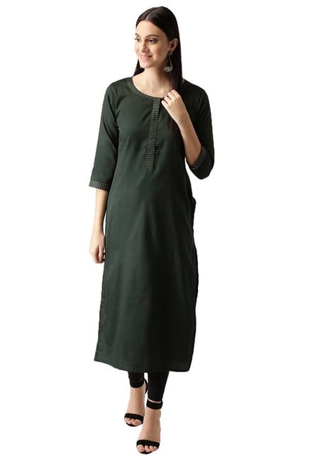 Libas Green Regular Fit Cotton Straight Kurta Libas Green Regular Fit Cotton Straight Kurta