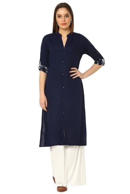Soch Navy Regular Fit Rayon Kurta Soch Navy Regular Fit Rayon Kurta