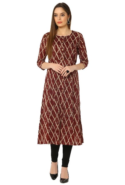 Soch Maroon Printed Cotton A-Line Kurta Soch Maroon Printed Cotton A-Line Kurta