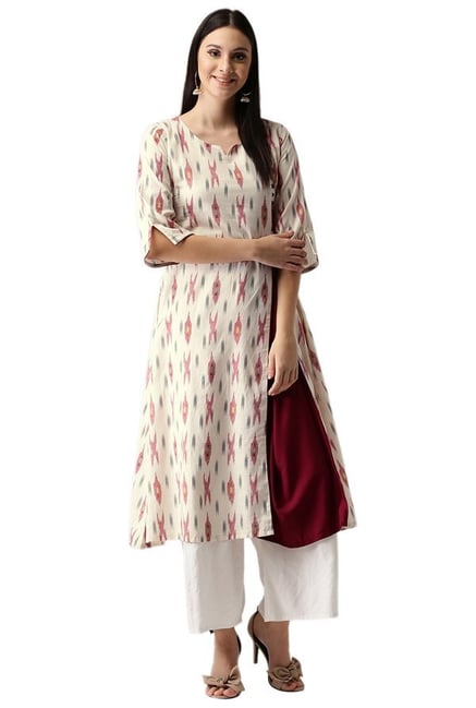 Libas Cream Printed Cotton A-Line Kurta Libas Cream Printed Cotton A-Line Kurta