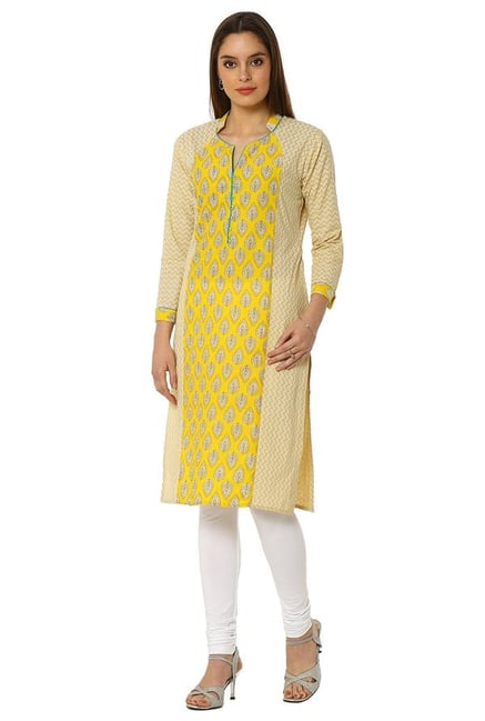 Soch Yellow Printed Cotton Kurta Soch Yellow Printed Cotton Kurta